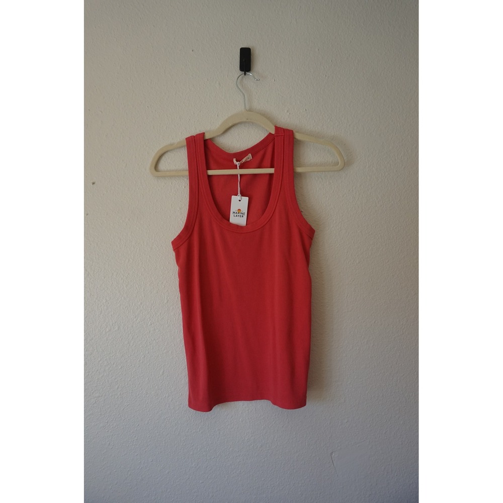 NEW Marine Layer Lexi Sun In Ribbed Scoop Tank Top Bright Rose Casual Basics M